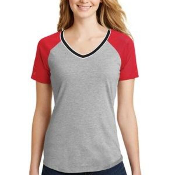 Juniors Mesh Sleeve V Neck Tee Thumbnail