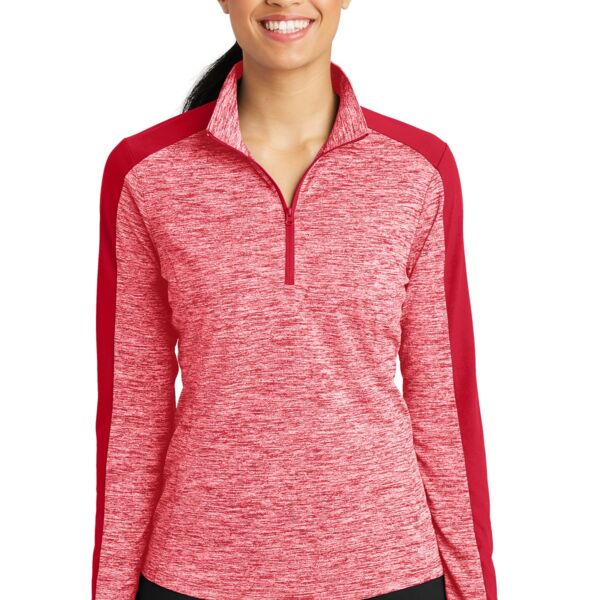 SEW N STITCHES Ladies PosiCharge ® Electric Heather Colorblock 1/4 Zip Pullover Thumbnail