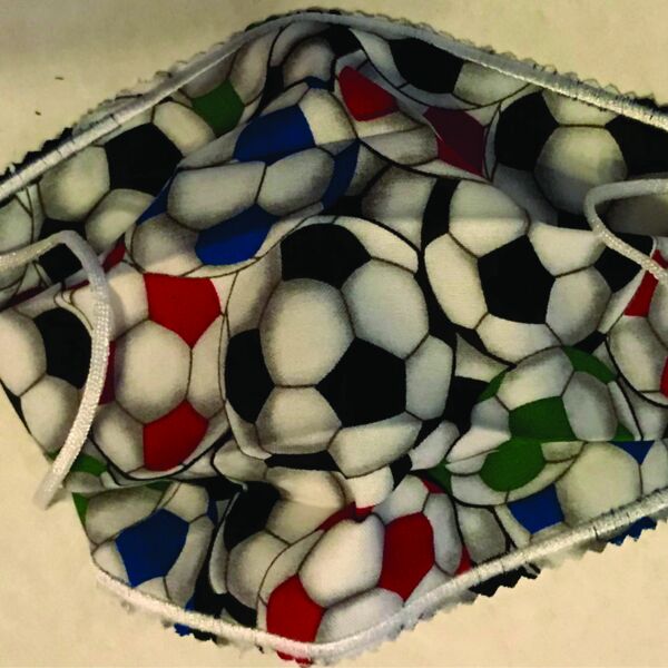 FACEMASK - NON-MEDICAL HOMEMADE MASK -2-PLY CLOTH - WASHABLE- SOCCER BALLS Thumbnail