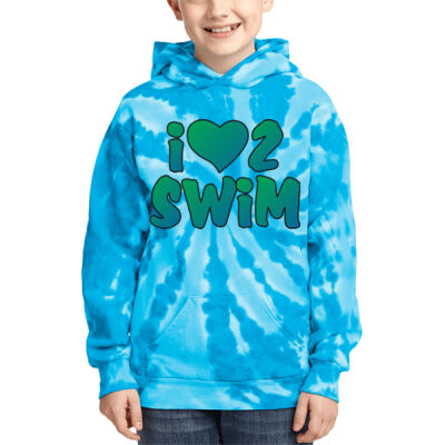 I LOVE TO SWIM Tie Dye YOUTH Port & Company® Youth Tie-Dye Pullover Hooded Sweatshirt Thumbnail