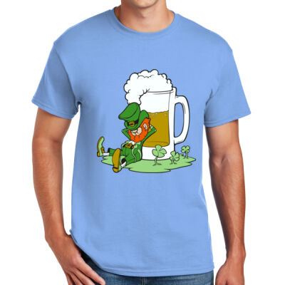 LEPRECHAUN LEANING ON A GIANT BEER MUG - GILDAN DRYBLEND T-SHIRT Thumbnail