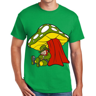 LEPRECHAUN LEANING ON A MUSHROOM - GILDAN DRYBLEND T-SHIRT Thumbnail