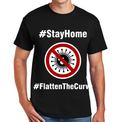 STAY HOME FLATTEN THE CURVE (WHITE W/O BKGRND) - DryBlend ® 50 Cotton/50 Poly T Shirt Thumbnail