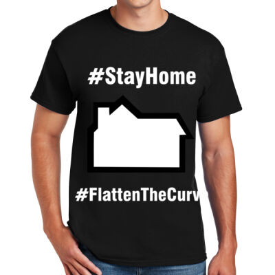 STAY HOME FLATTEN THE CURVE WHITE HOUSE - DryBlend ® 50 Cotton/50 Poly T Shirt  Thumbnail