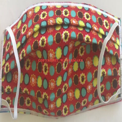 FACEMASK - NON-MEDICAL HOMEMADE MASK - LITTLE FLOWERS ON RED Thumbnail