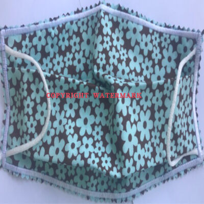 FACEMASK NON-MEDICAL GRADE MASK - 2PLY CLOTH - WASHASBLE - MADE IN USA  BLUE FLOWERS Thumbnail