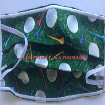 FACEMASK - NON-MEDICAL GRADE HOMEMADE MASK 2 PLY FABRIC - GOLF BALLS AND TEES Thumbnail