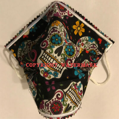 FACEMASK - NON-MEDICAL HOMEMADE MASK -2-PLY CLOTH - WASHABLE- SUGAR SKULLS Thumbnail
