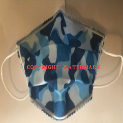 FACEMASK - NON-MEDICAL HOMEMADE MASK -2-PLY CLOTH - WASHABLE- CAMO BLUE Thumbnail