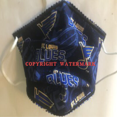 FACEMASK - NON-MEDICAL HOMEMADE MASK -2-PLY CLOTH - WASHABLE- STL BLUES ON NAVY Thumbnail