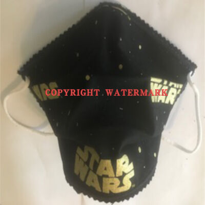FACEMASK - NON-MEDICAL HOMEMADE MASK -2-PLY CLOTH - WASHABLE- STAR WARS GOLD LETTERS (Limited Edition) Thumbnail