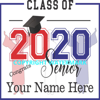 Graduation Sign - Class of 2020 Seniors with Silhouettes red white blue Thumbnail