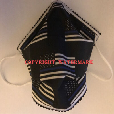 FACE MASK - NON-MEDICAL HOMEMADE MASK -2-PLY CLOTH - WASHABLE- Flag Thin Blue Line Thumbnail