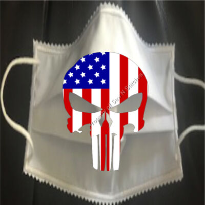 FACEMASK - NON-MEDICAL HOMEMADE MASK -2-PLY CLOTH - WASHABLE- CUSTOM Punisher with American Flag Thumbnail