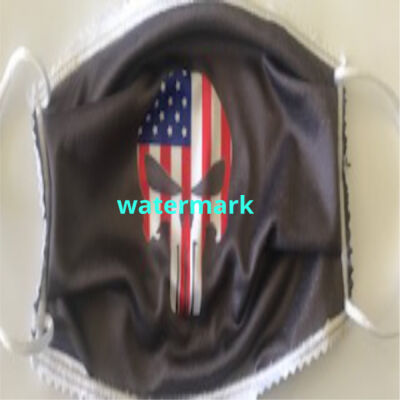 FACEMASK - NON-MEDICAL HOMEMADE MASK -2-PLY CLOTH - WASHABLE- Punisher with American Flag Thumbnail