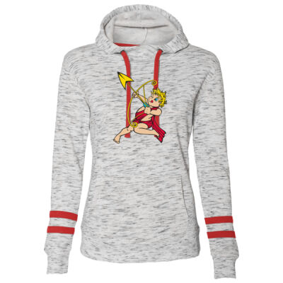 Cupid - J America Women’s Mélange Fleece Striped-Sleeve Hooded Sweatshirtn Thumbnail