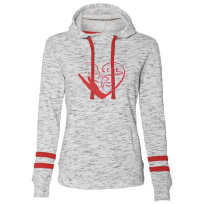 Cupid - J America Women’s Mélange Fleece Striped-Sleeve Hooded Sweatshirtn 2 Thumbnail