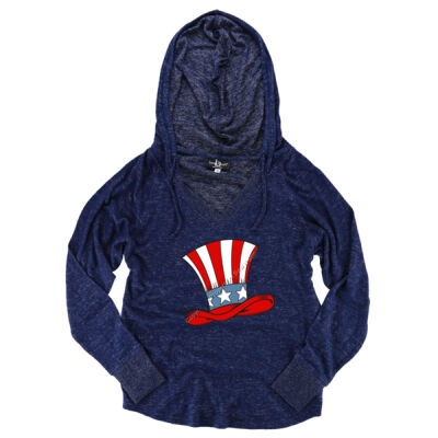 Patriotic Hat = Women's Cuddle Fleece V-Neck Hooded Pullover Thumbnail