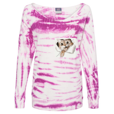 CAT PEEKING THROUGH TEAR - MV Women's French Terry Off-the-Shoulder Tie-Dyed Sweatshirt  Thumbnail