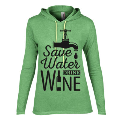 SAVE WATER DRINK WINE - Anvil - Women’s Lightweight Hooded Long Sleeve T-Shirt - 887L Thumbnail