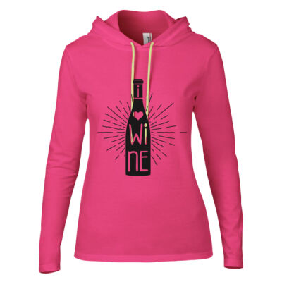 I LOVE WINE - Anvil - Women’s Lightweight Hooded Long Sleeve T-Shirt - 887L Thumbnail