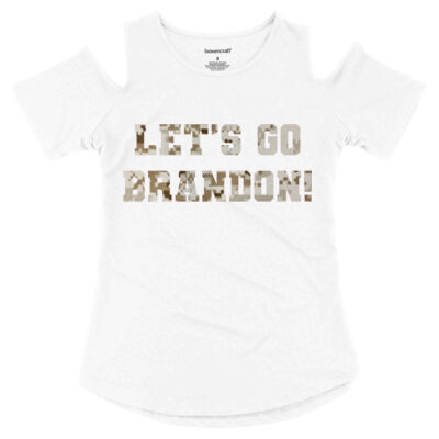 SEW N STITCHES - BOXERCRAFT Women's Cold Shoulder T-Shirt - LET'S GO BRANDON - CHOOSE YOUR COLOR SHIRT Thumbnail