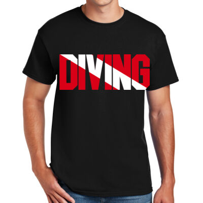 SCUBA DIVER DOWN FLAG IN THE WORD DIVING - Sew N Stitches DryBlend ® 50 Cotton/50 Poly T Shirt Thumbnail