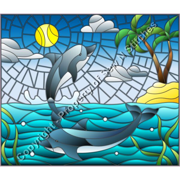DOLPHINS STAINED GLASS Thumbnail