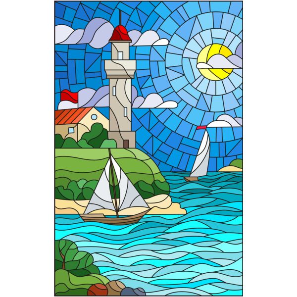 LIGHTHOUSE BEACH STAINED GLASS LOOK Thumbnail